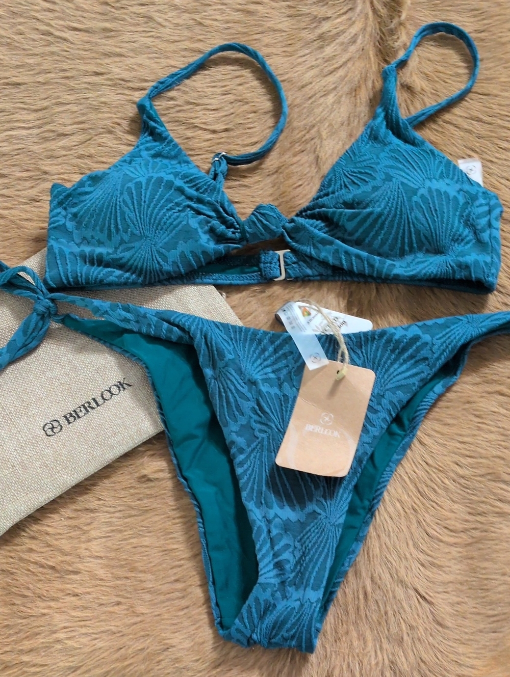 Berloke Teal Textured Bikini Set - Women's Swim